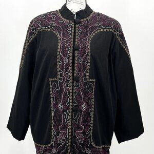 Vintage Carol Cohen Studio Mandarin Collar Embroidered Long Quilted‎ Jacket 1X